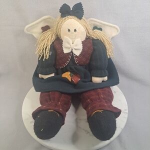 Shelf Sitter Country Doll Fall Dress Rafia Hair Wings- Farmhouse 19"